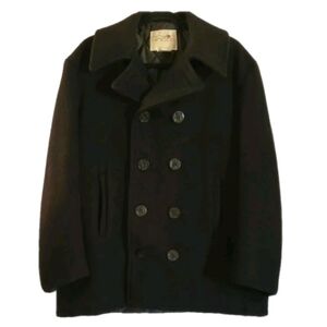 Fox Knapp VTG Y2K Military Wool Pea Coat Quilt Lining Double Breasted Navy Blue